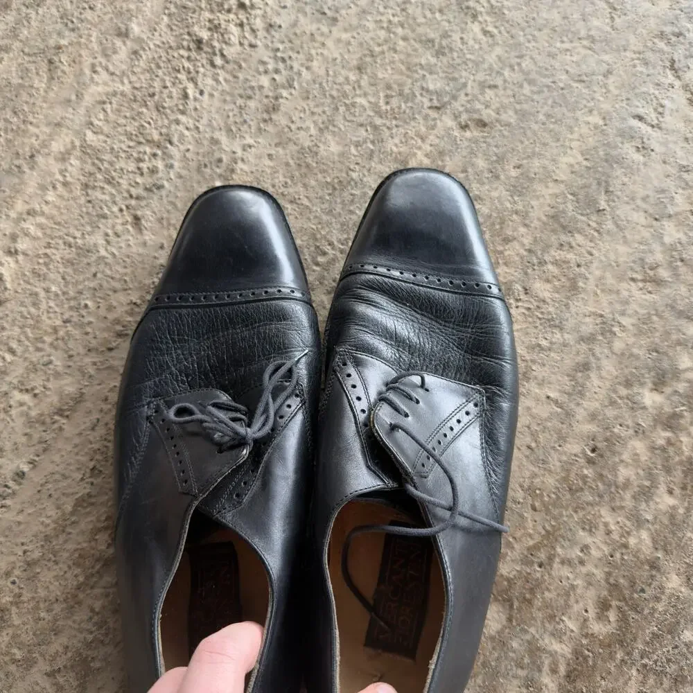 VINTAGE 90S MERCANTI FLORENTI OXFORDS BLACK LEATHER CHUNKY SOLE MENS SIZE 10.5